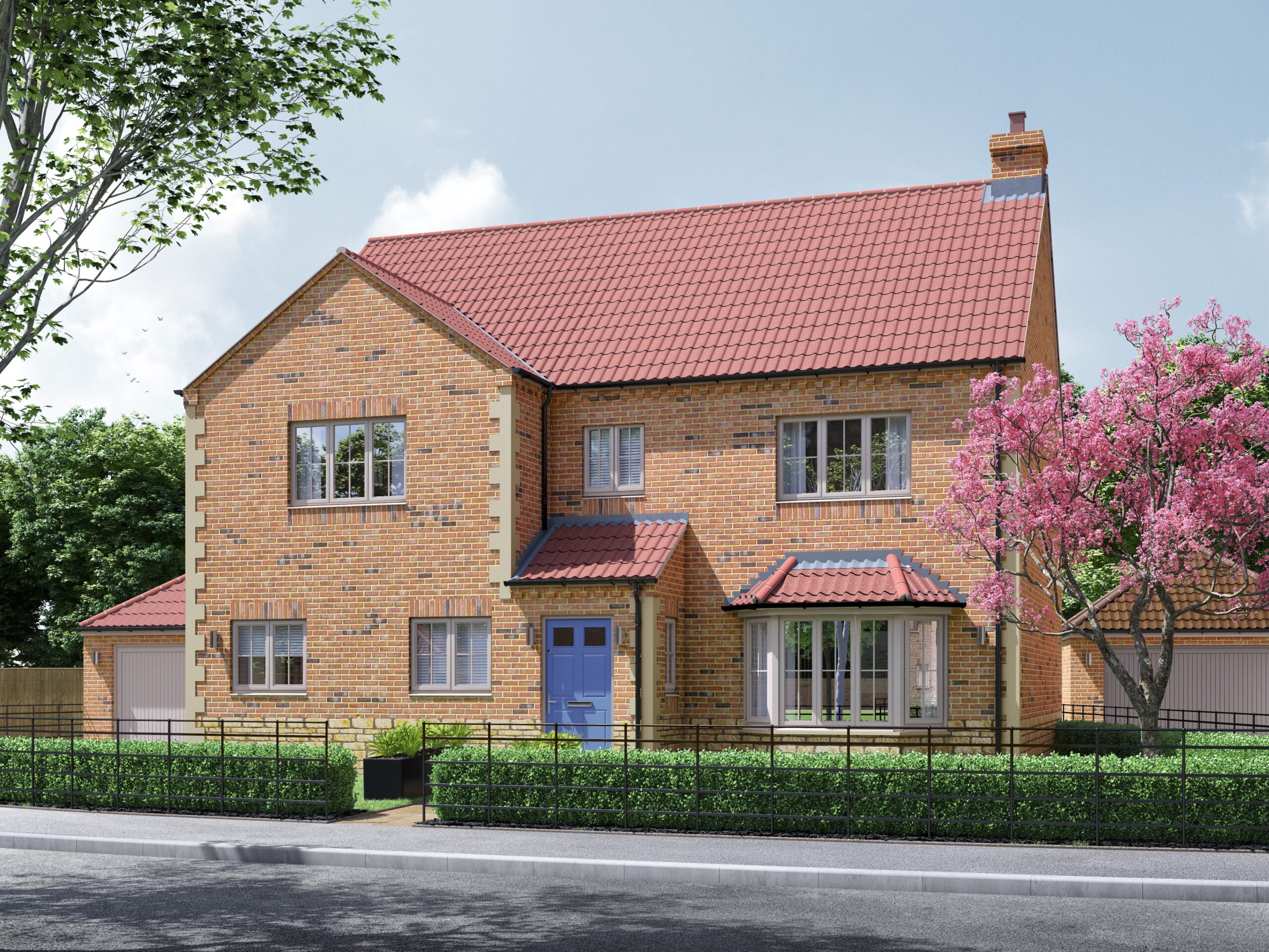 Exterior CGI 3D Architecture Visualisation of a detached red brick house.