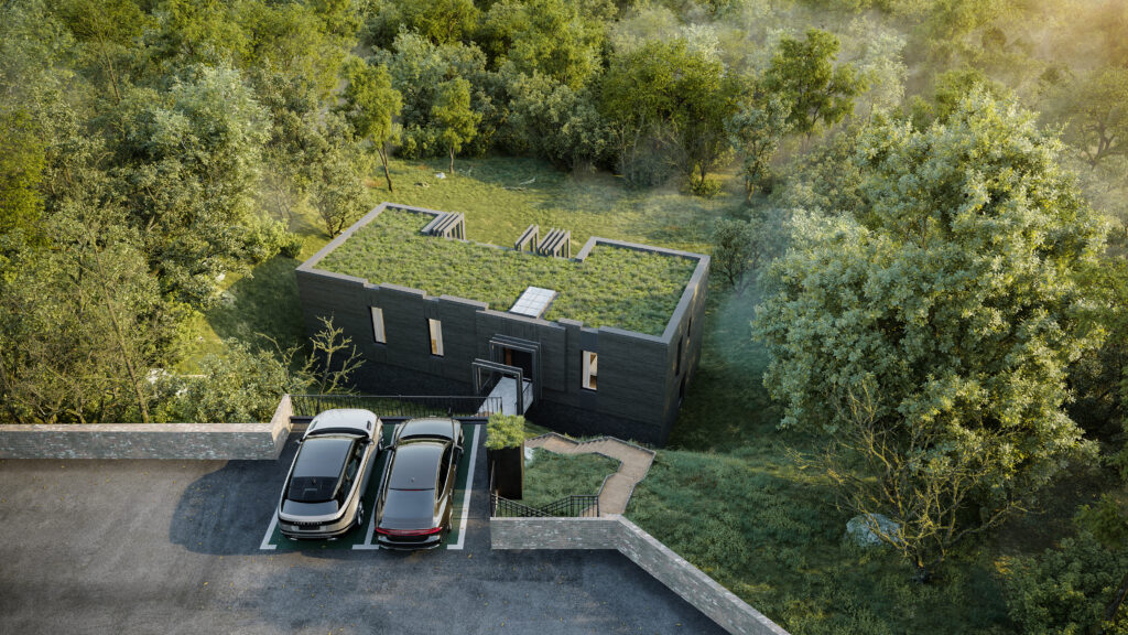 Front exterior CGI of contemporary 5-bedroom home design at Sevenoaks