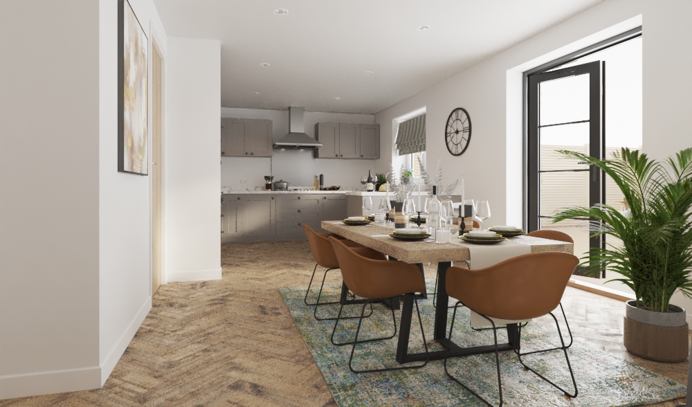 Photorealistic interior CGI of a dining room