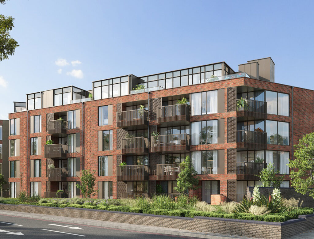 CGI images for Property example, block of flats with balconies and greenery