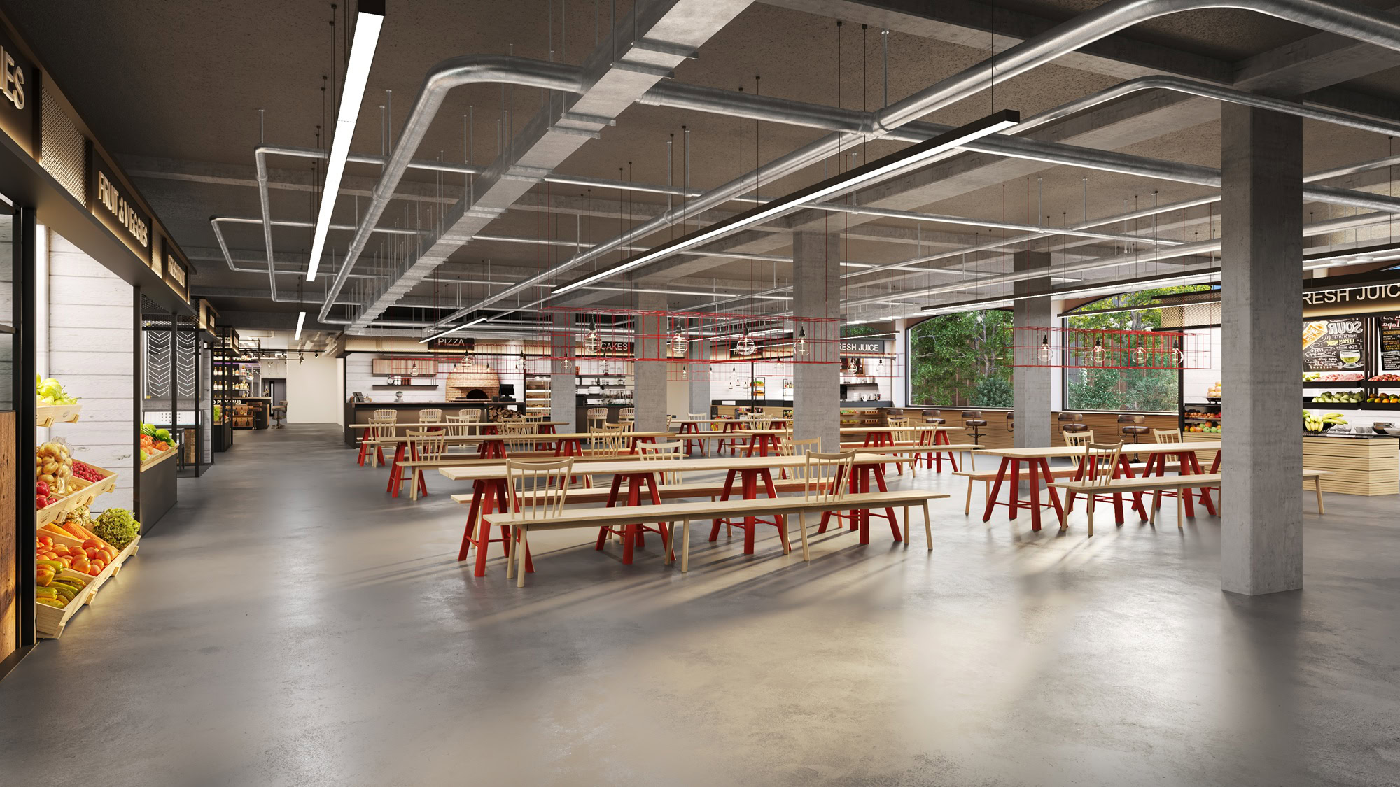 Contemporary indoor market without people