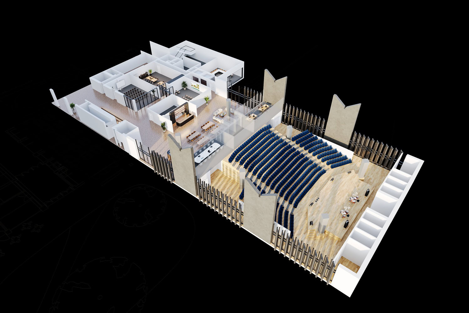 Cultural Hub cutaway with glazed screens